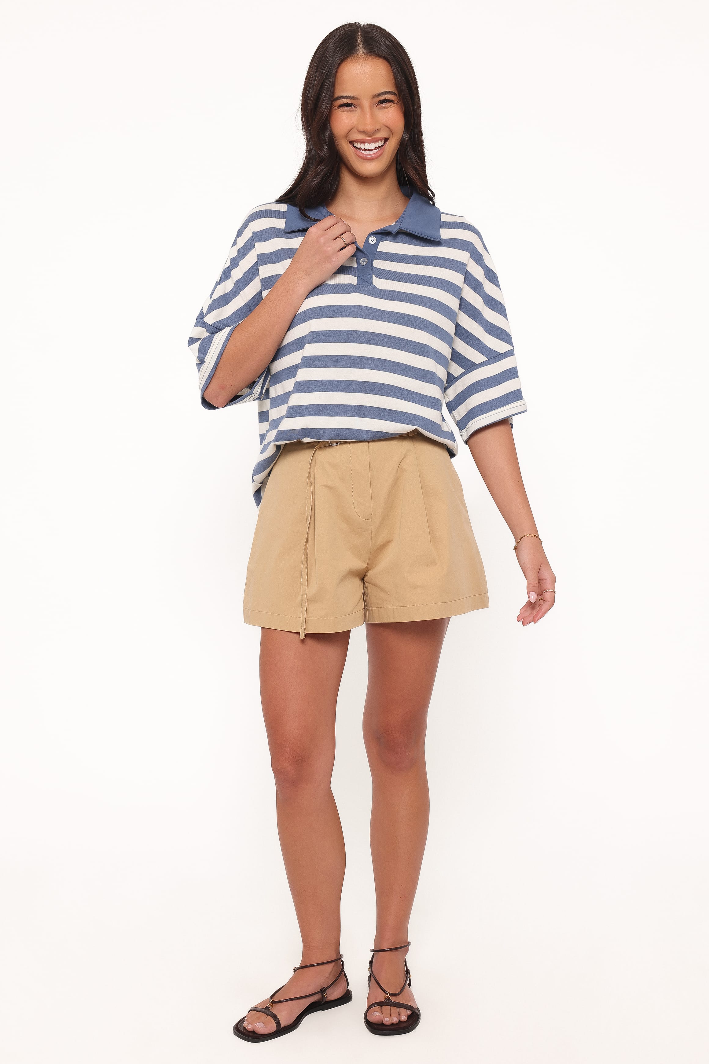 Winona Pleated Front Tailored Long Short - Taupe