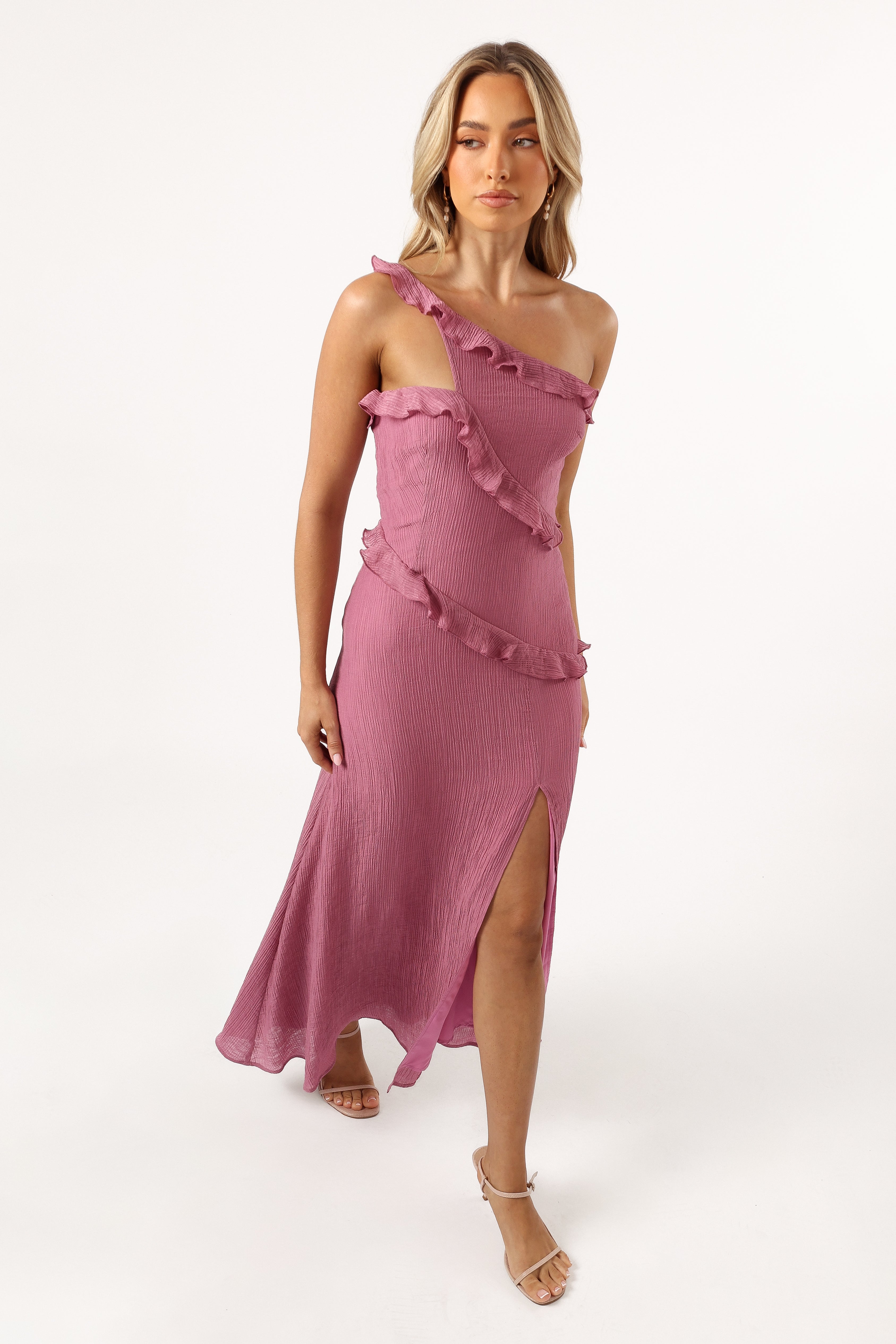 Ainslee One Shoulder Maxi Dress - Pink