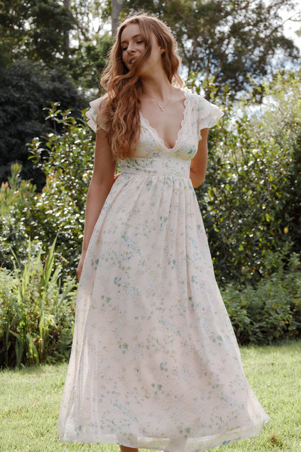 Angelica Midi Dress - Pastel Pink Floral