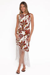 Aquarius Midi Dress - Brown Floral