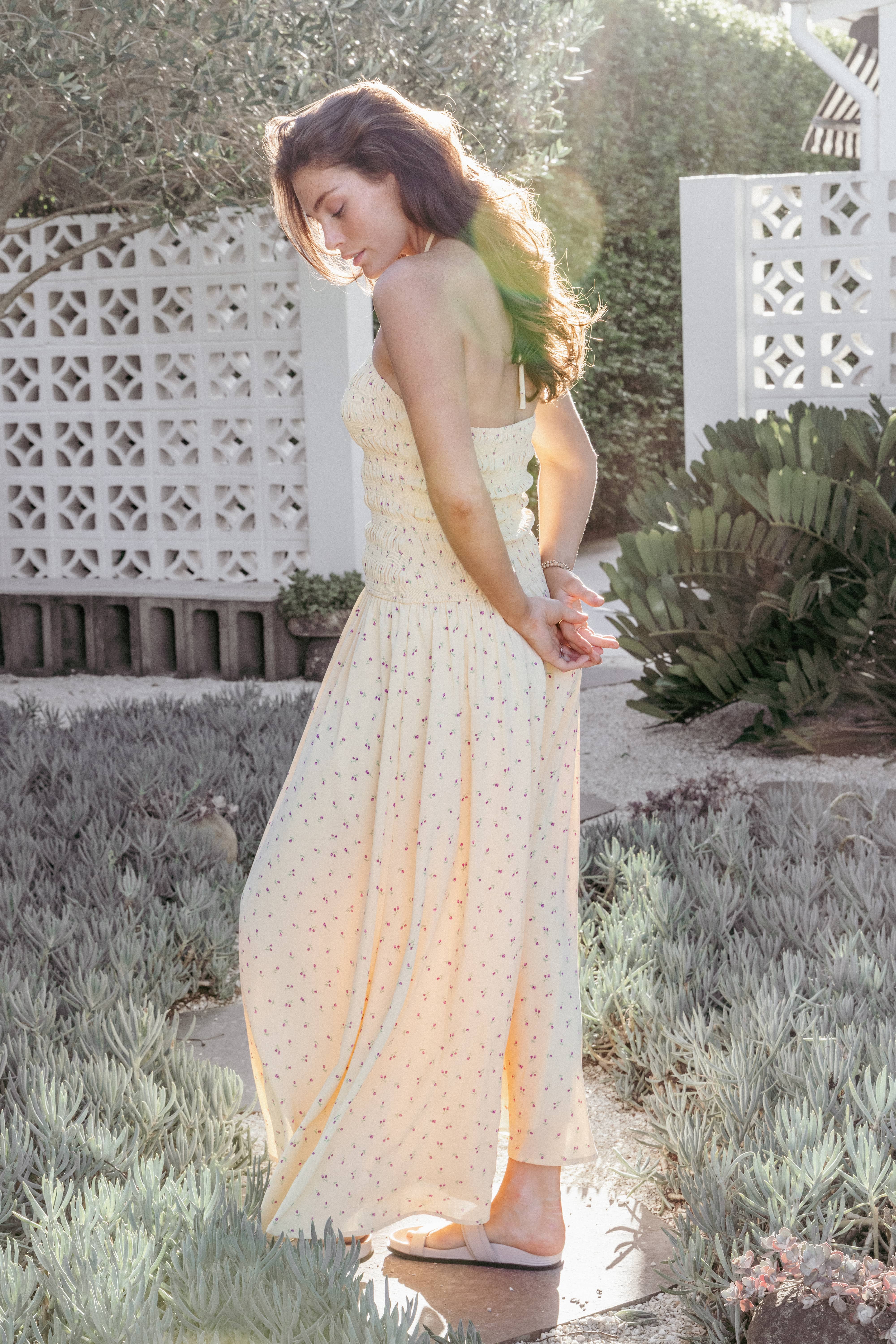 Aradia Halter Maxi Dress - Yellow Floral