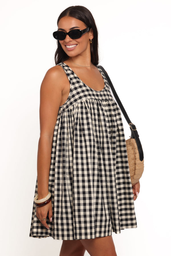 Atria Mini Dress - Black Cream Gingham