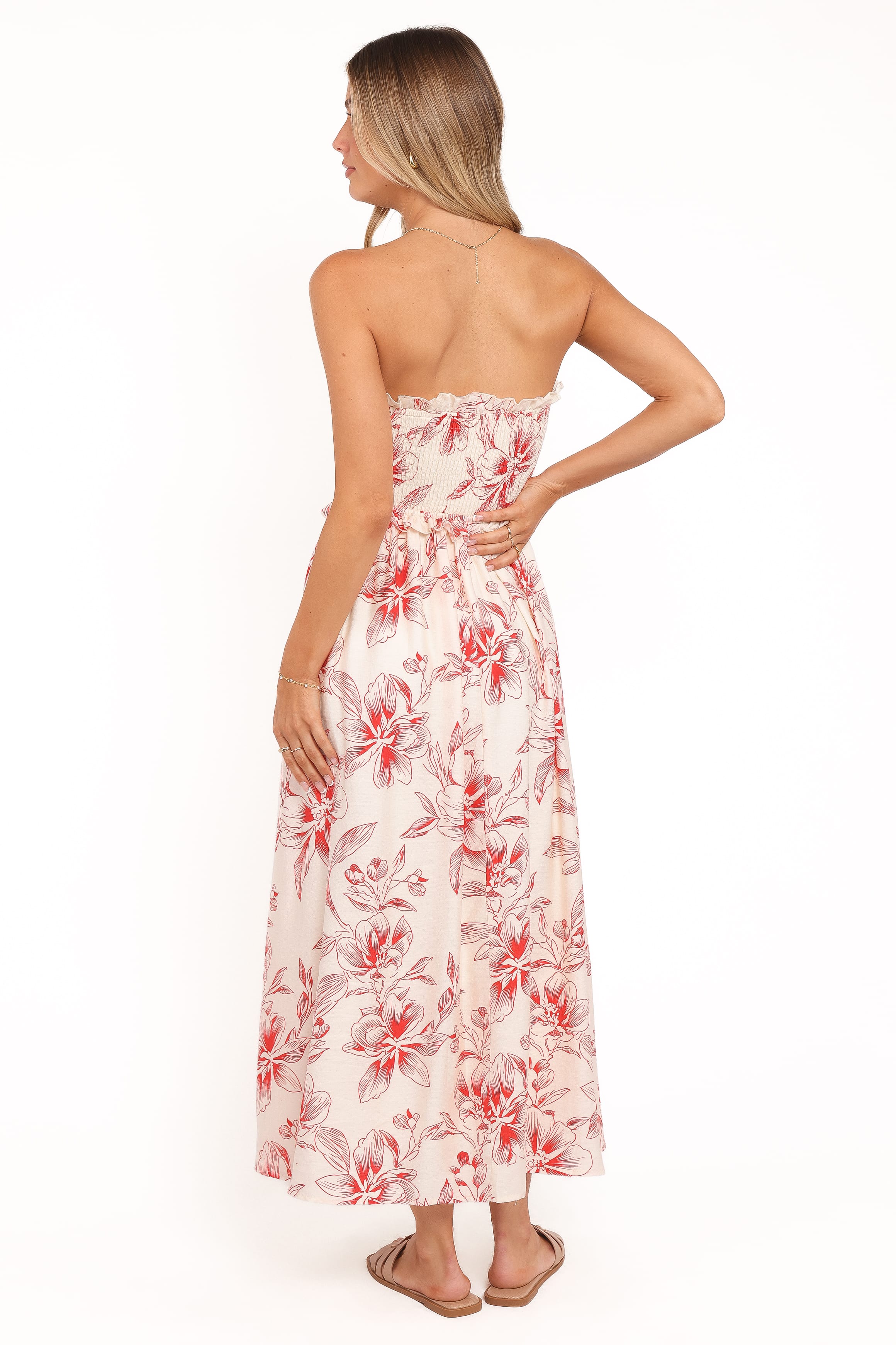 Avania Strapless Midi Dress - Red Floral