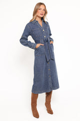 Ballina Long Sleeve Midi Dress - Blue Denim
