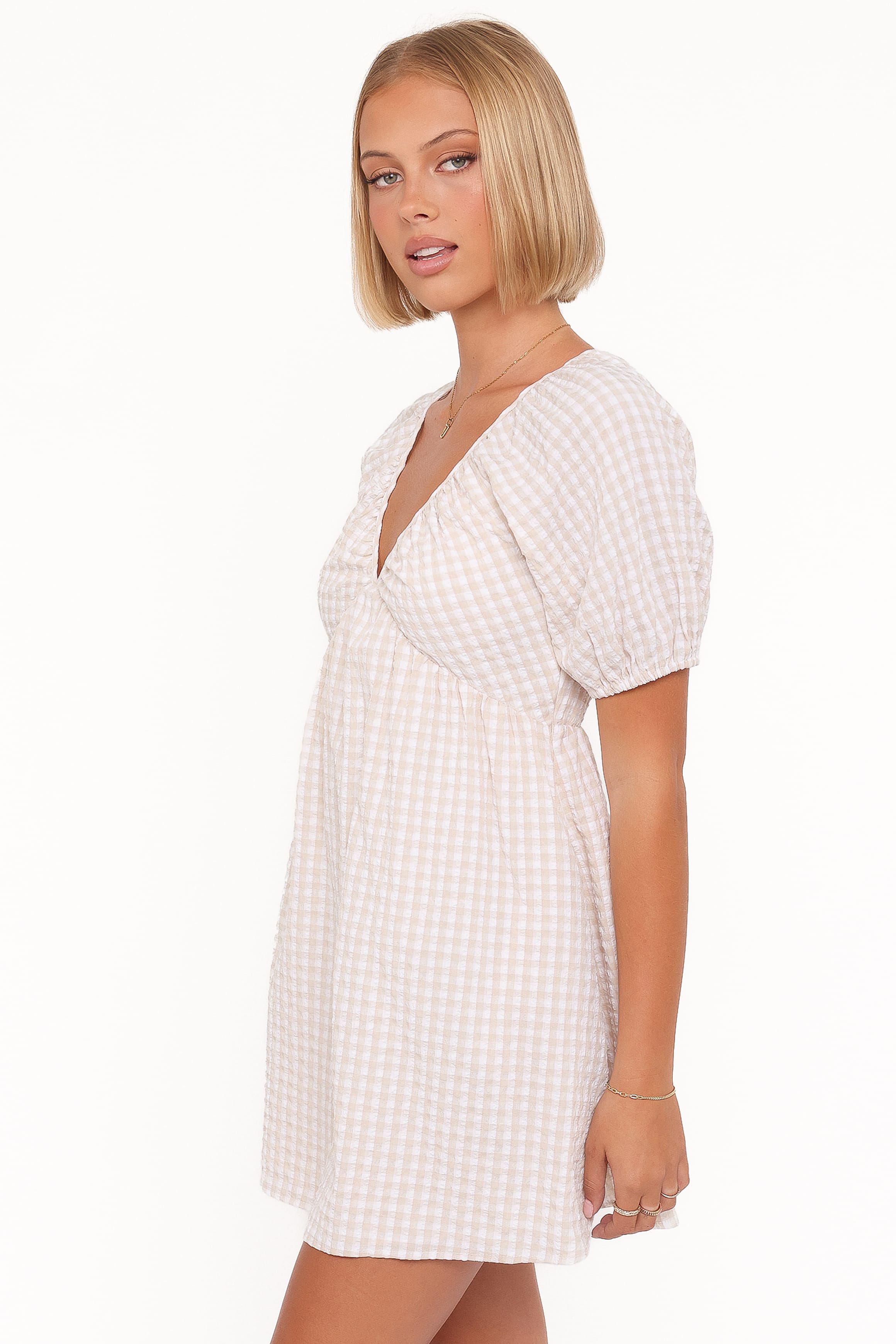 Cadhla Mini Dress - Beige Gingham
