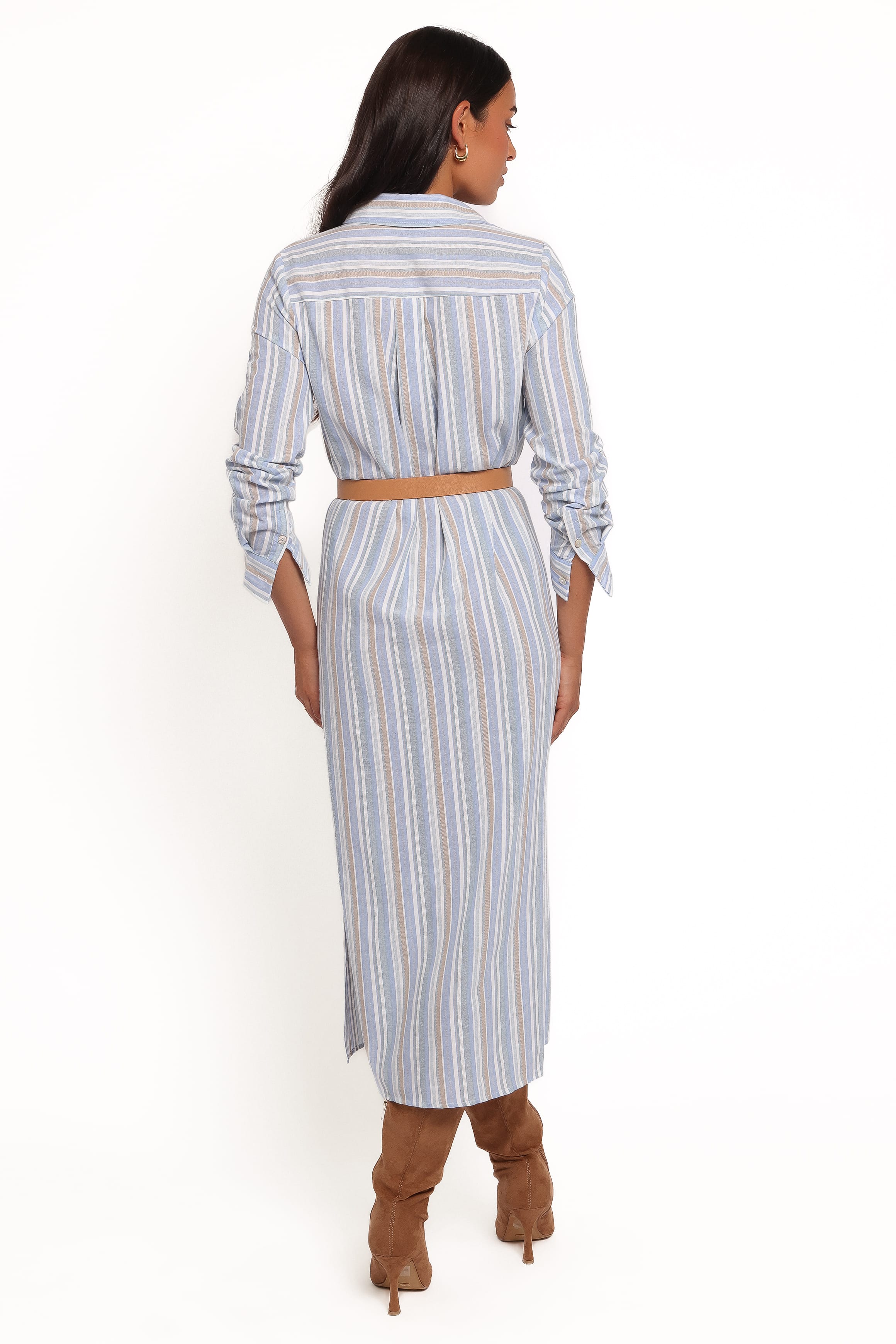 Caprice Long Sleeve Button Down Maxi Dress - Blue Stripe