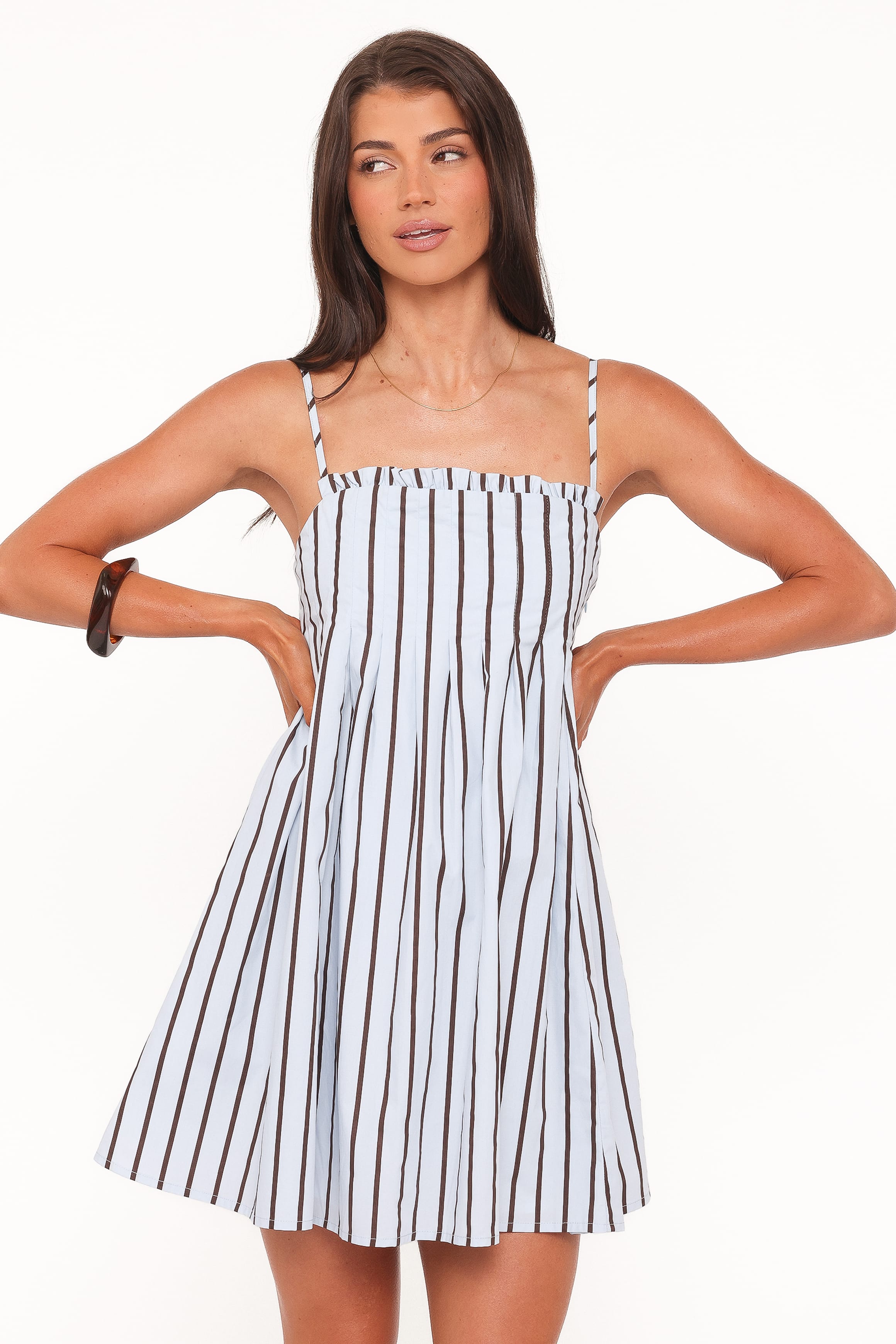 Cole Mini Dress - Blue/Brown Stripe