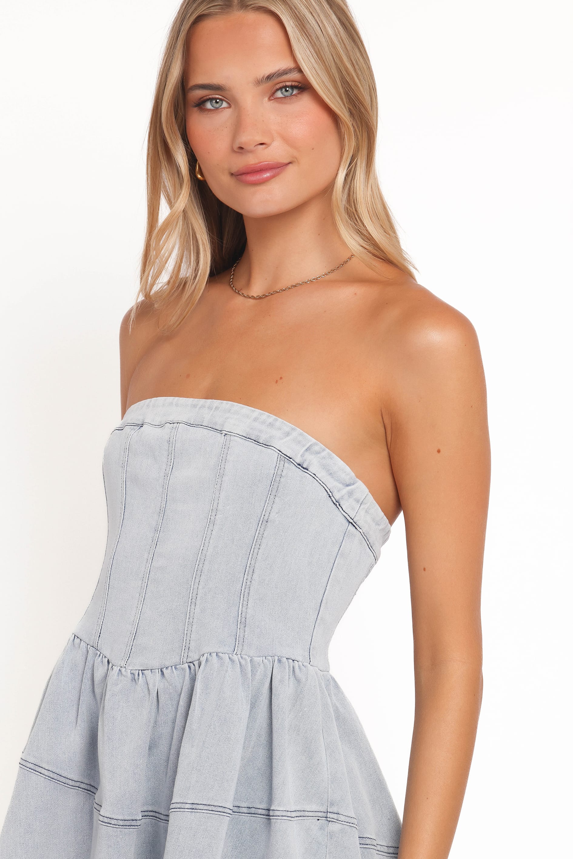 Ellen Strapless Mini Dress - Light Denim