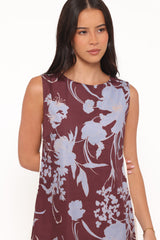 Elorna Mini Dress - Burgundy Floral