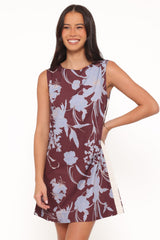 Elorna Mini Dress - Burgundy Floral
