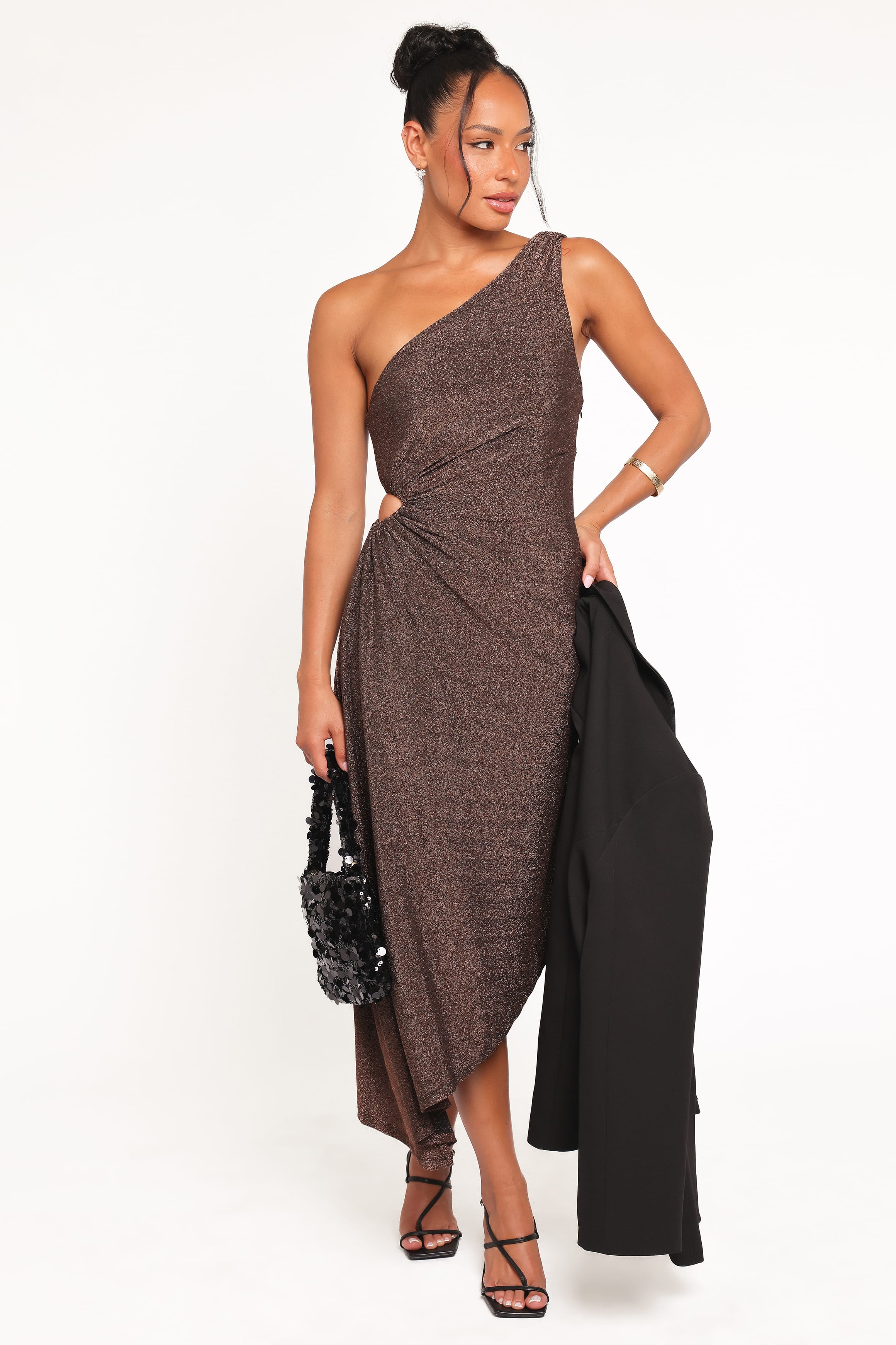 Emma One Shoulder Midi Dress - Vintage Gold