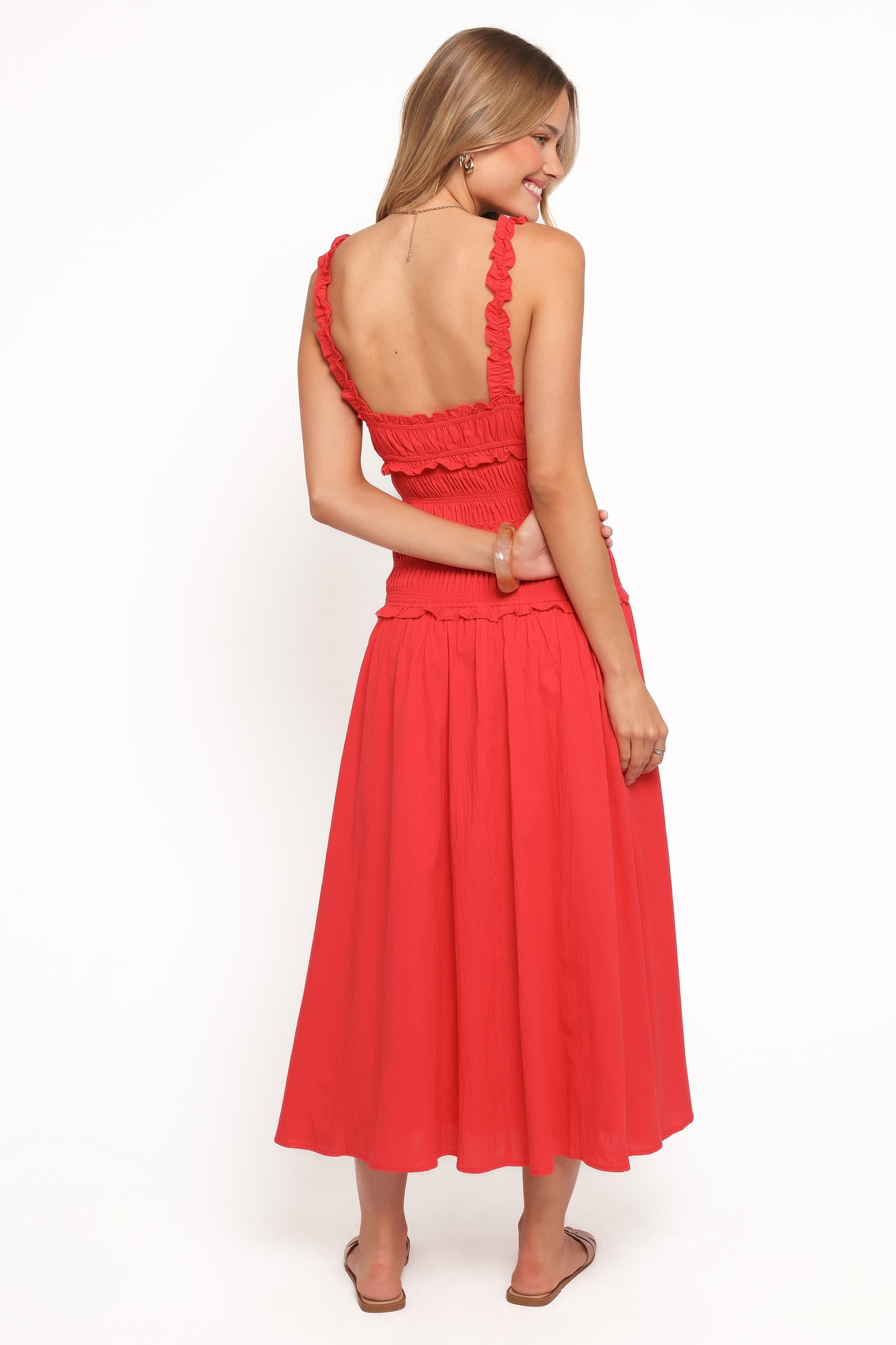 Enola Gather Midi Dress - Red