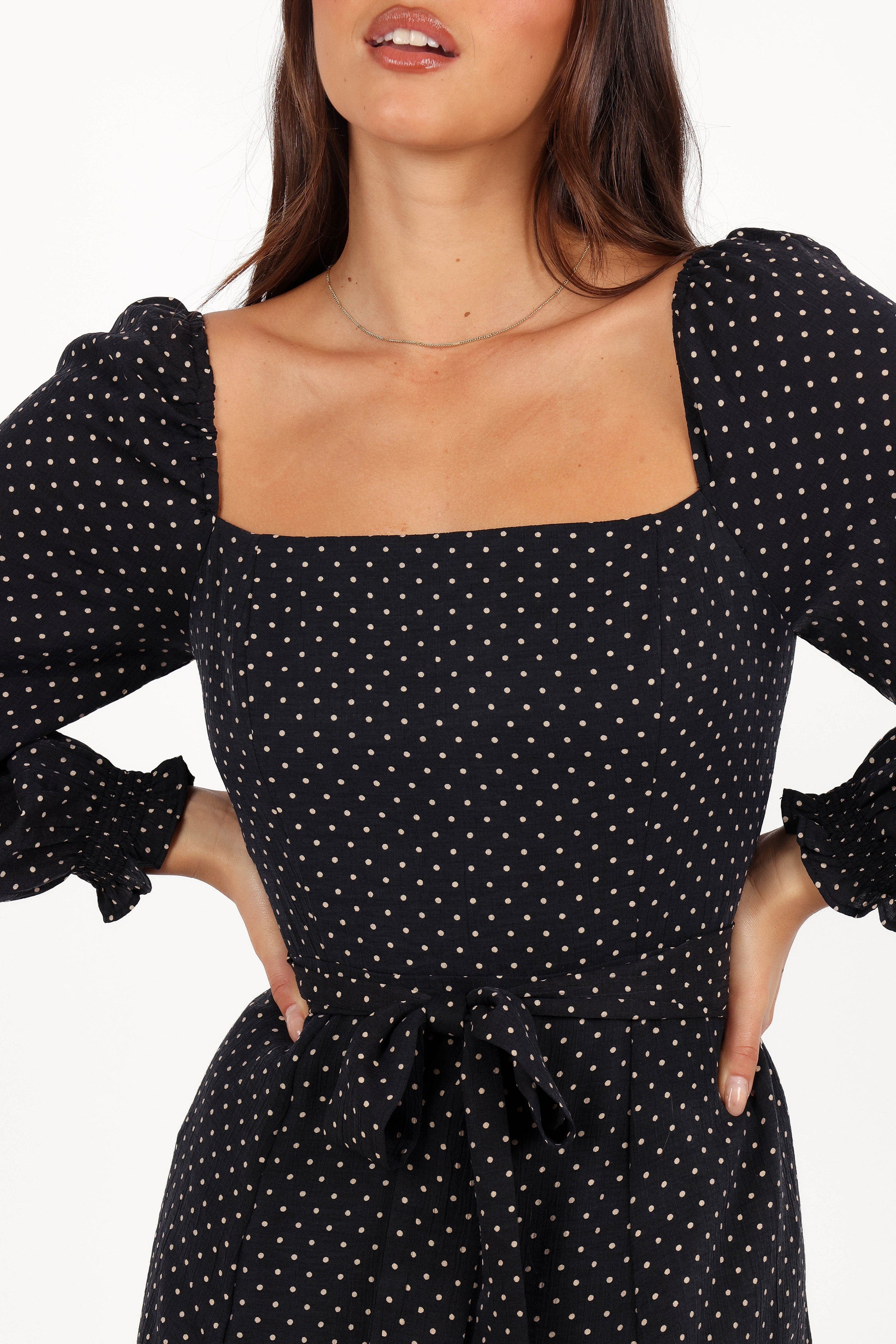 Ettie Long Sleeve Midi Dress - Black Polka Dot