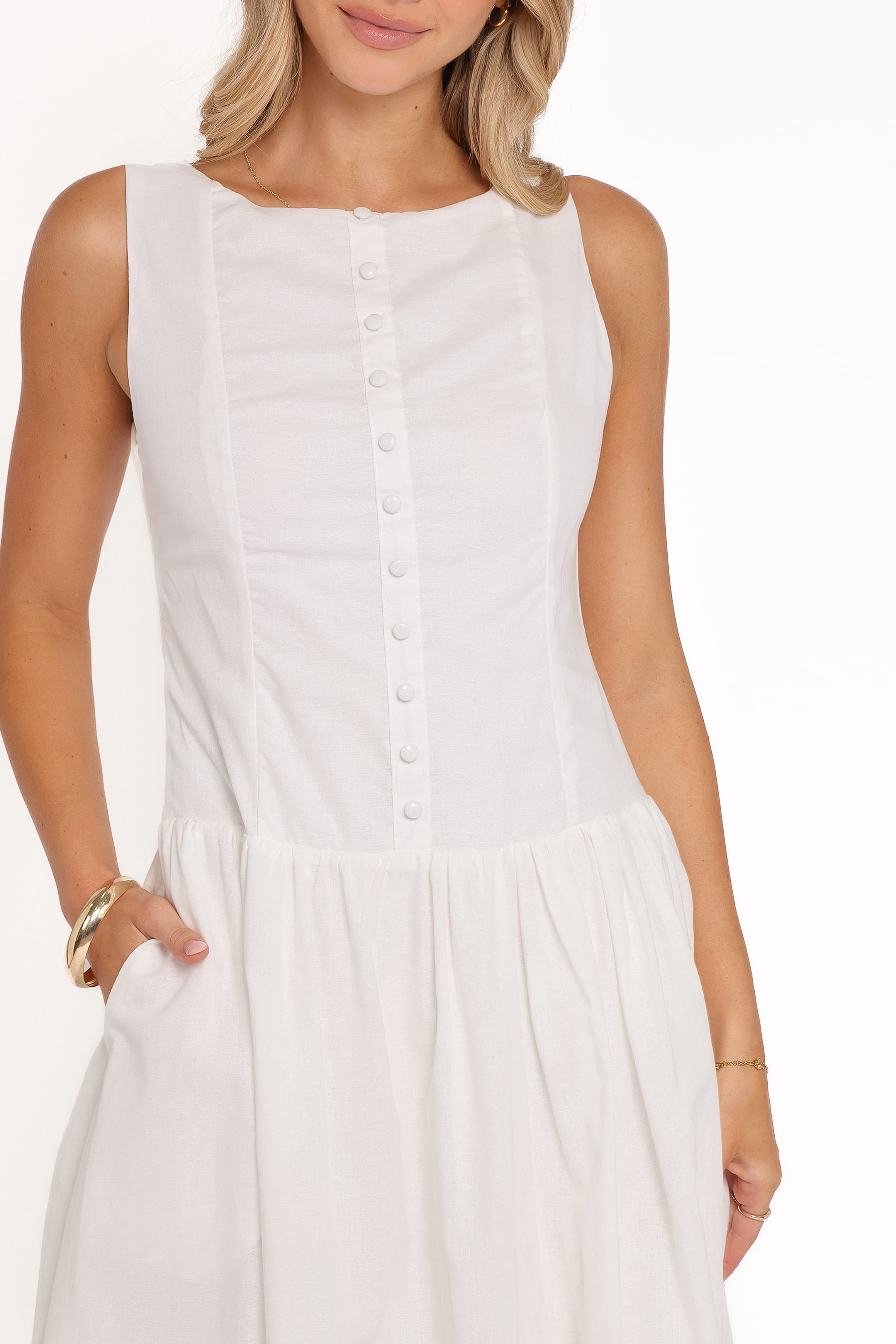 Evie Button Front Maxi Dress - White