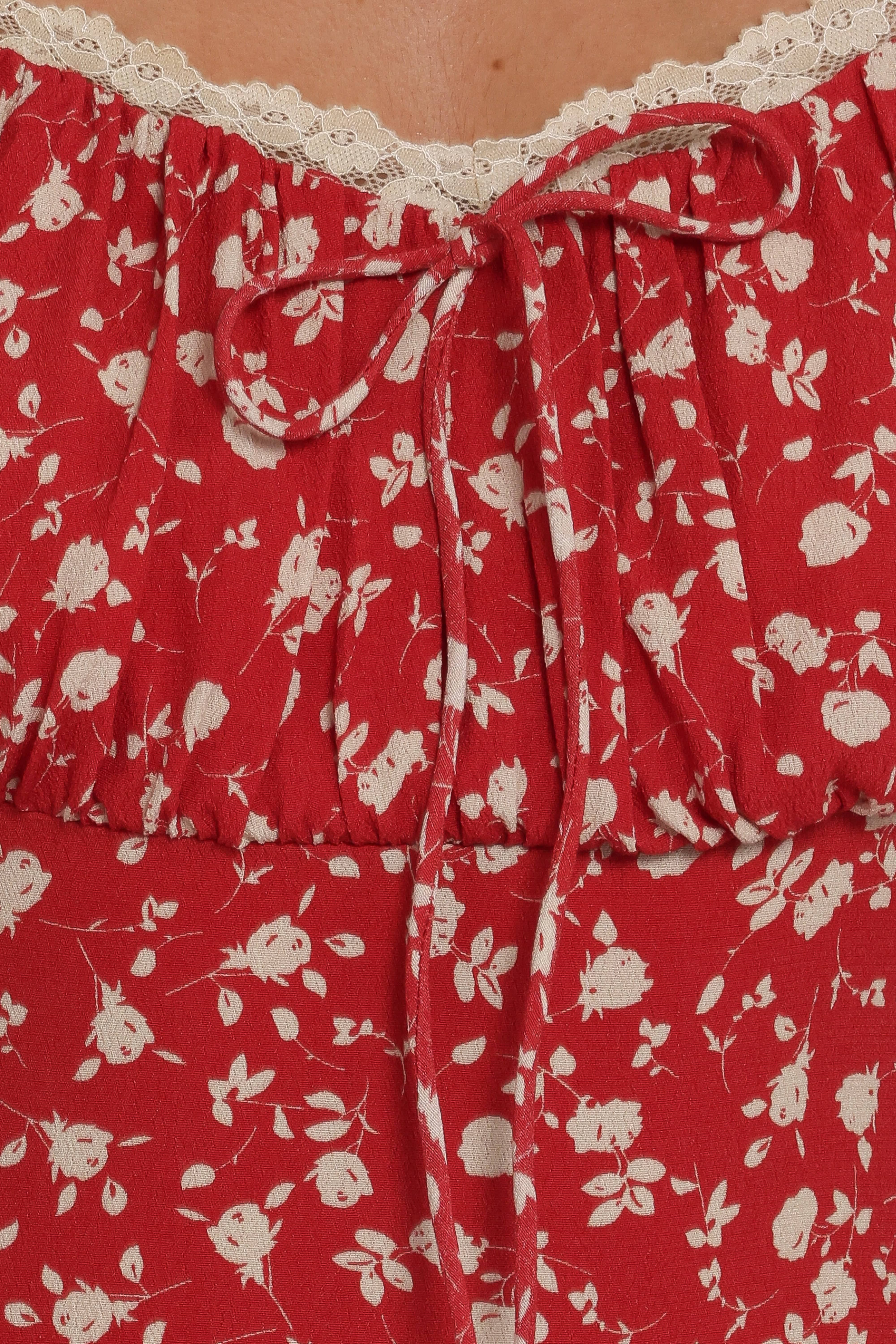 Francine Lace Midi Dress - Red Floral