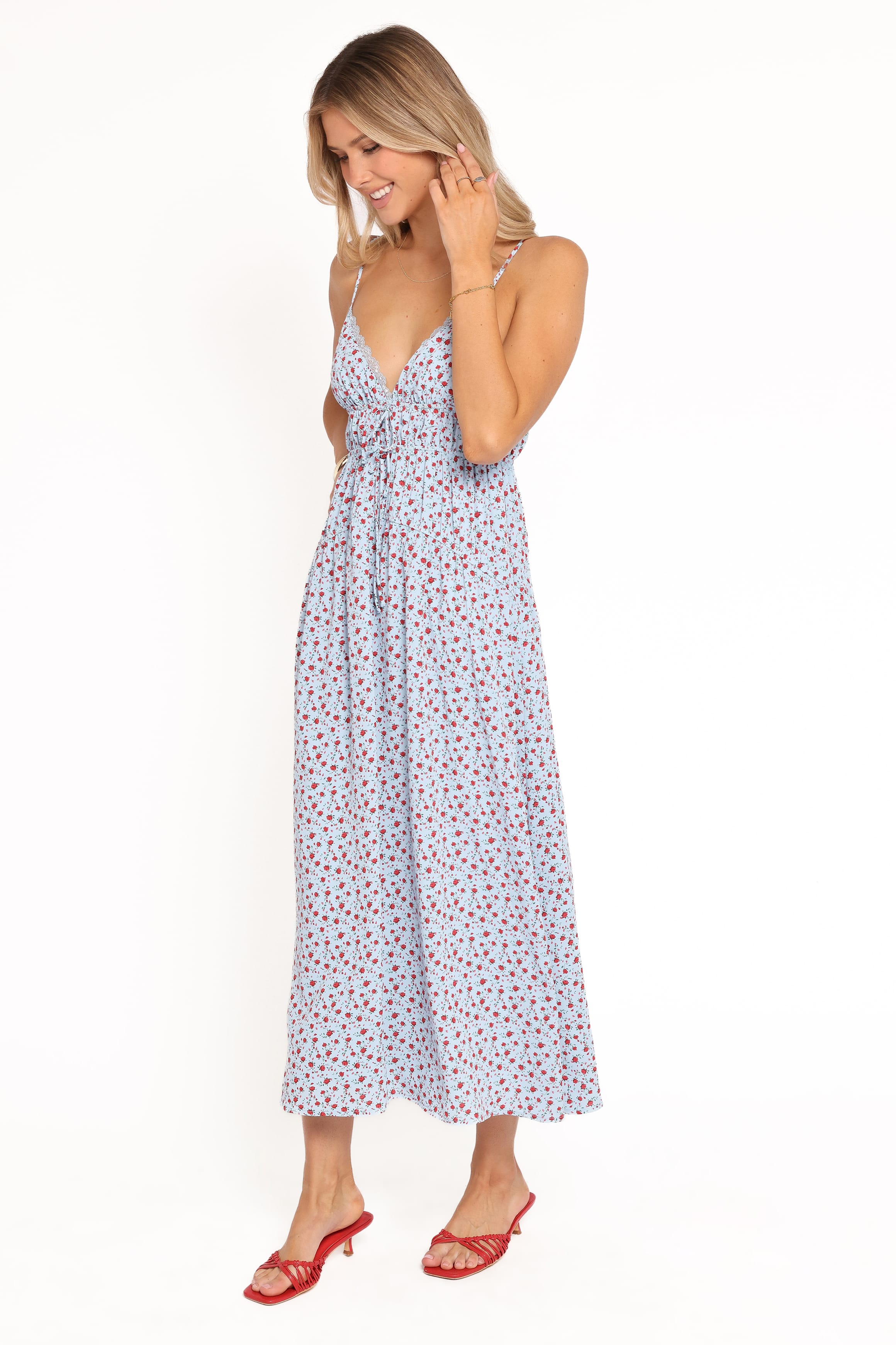 Freesia Midi Dress - Blue Red Floral