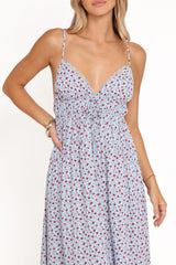 Freesia Midi Dress - Blue Red Floral