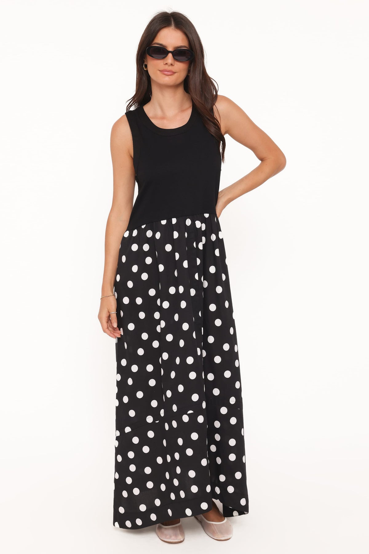 Glenda Maxi Dress - Black Polka Dot