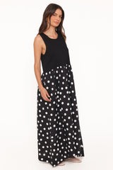 Glenda Maxi Dress - Black Polka Dot
