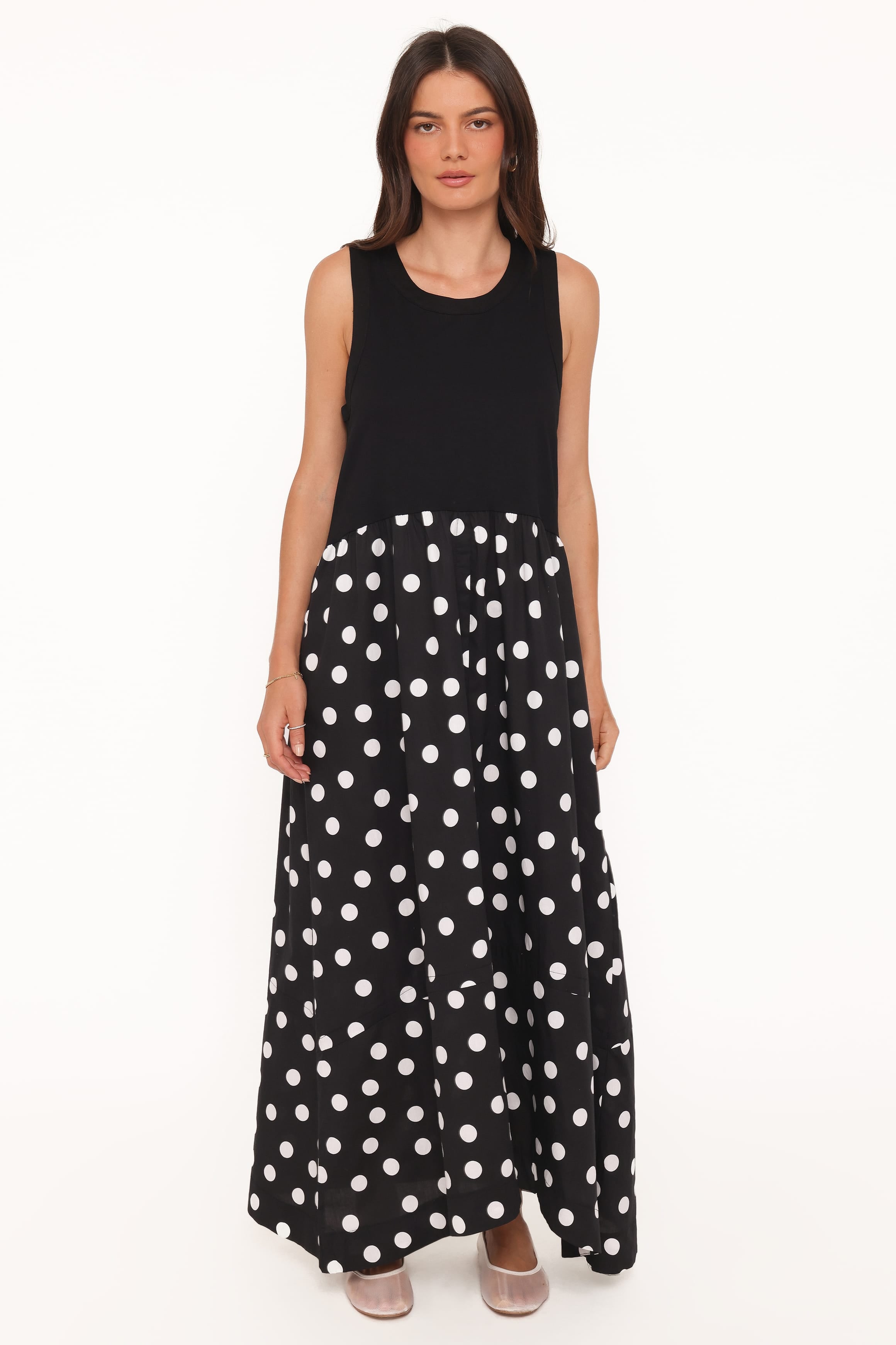 Glenda Maxi Dress - Black Polka Dot