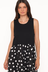 Glenda Maxi Dress - Black Polka Dot