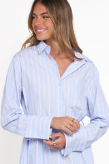 Harlan Long Sleeve Midi Dress - Blue Pink Stripe