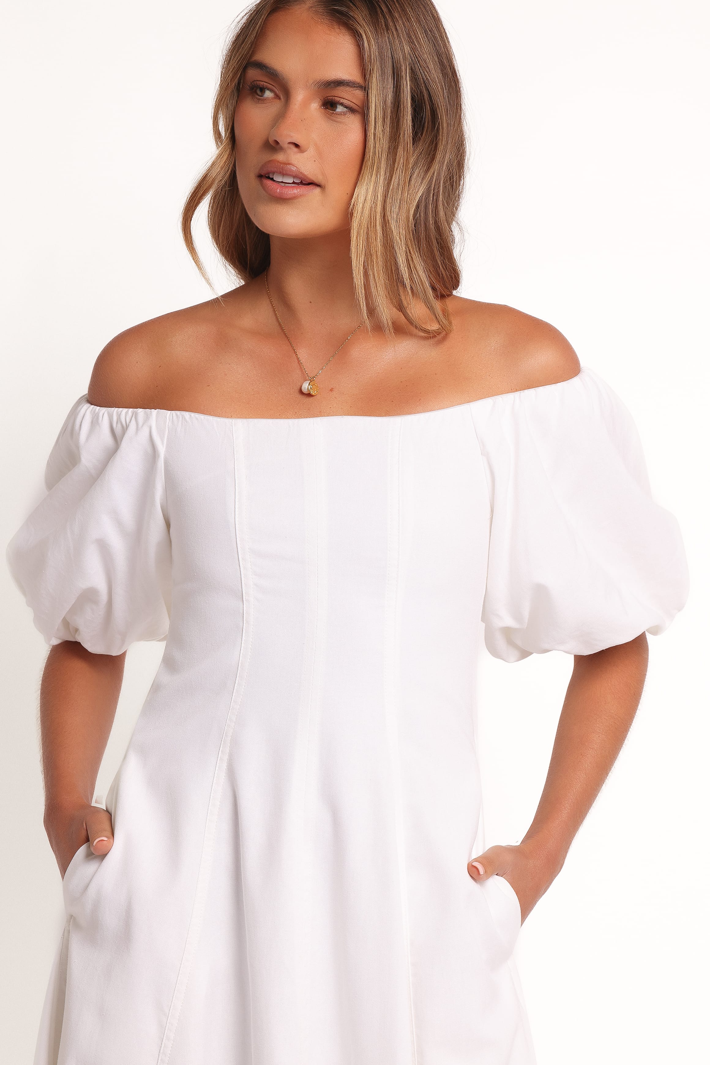 Jensen Off Shoulder Midi Dress - Ivory