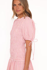 Kaelyn Gather Mini Dress - Pink Stripe