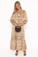 Kindra Long Sleeve Maxi Dress - Brown Floral