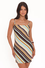 Kosta Mini Dress - Brown Retro Stripe