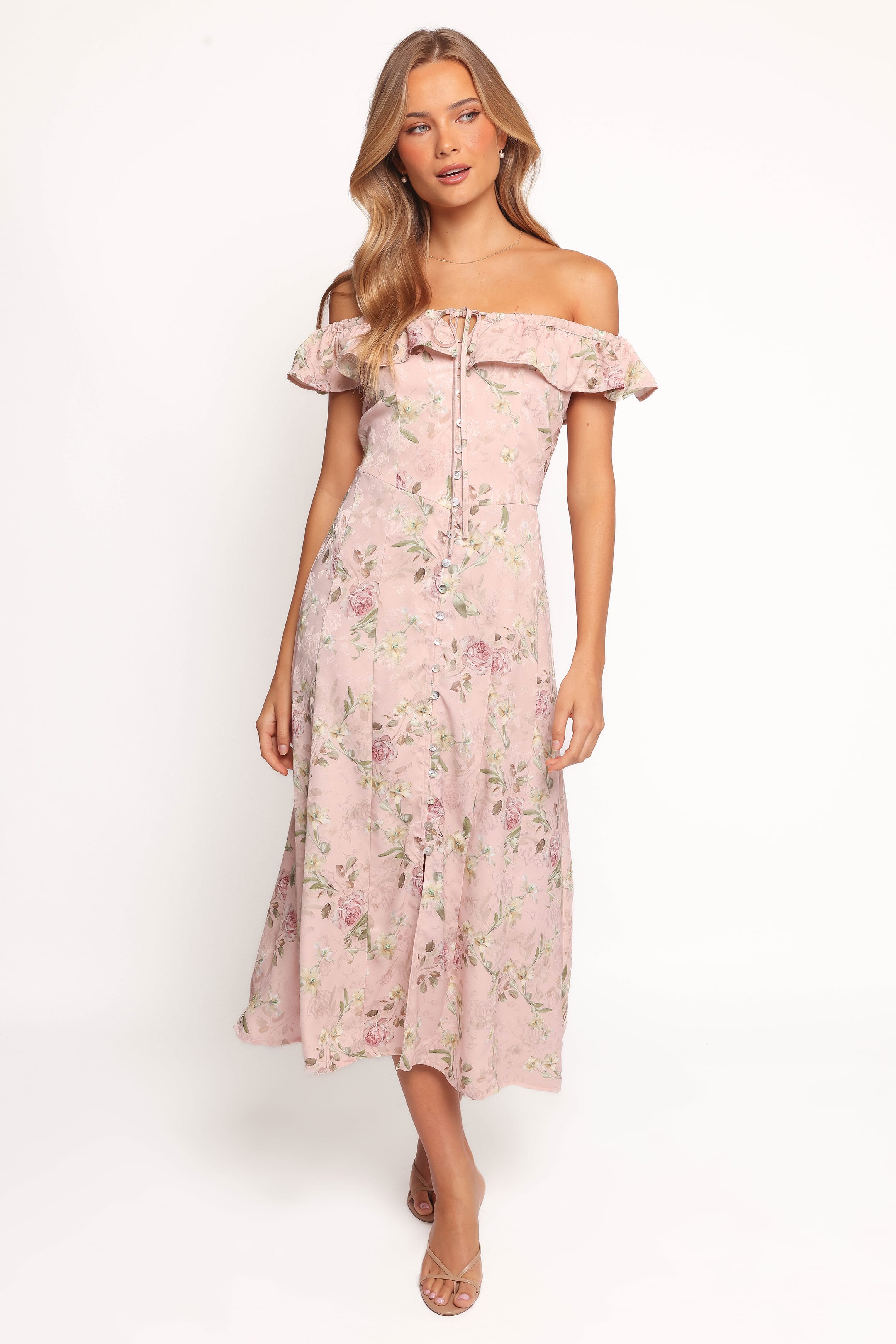 Lauryn Off The Shoulder Midi Dress - Blush Rose