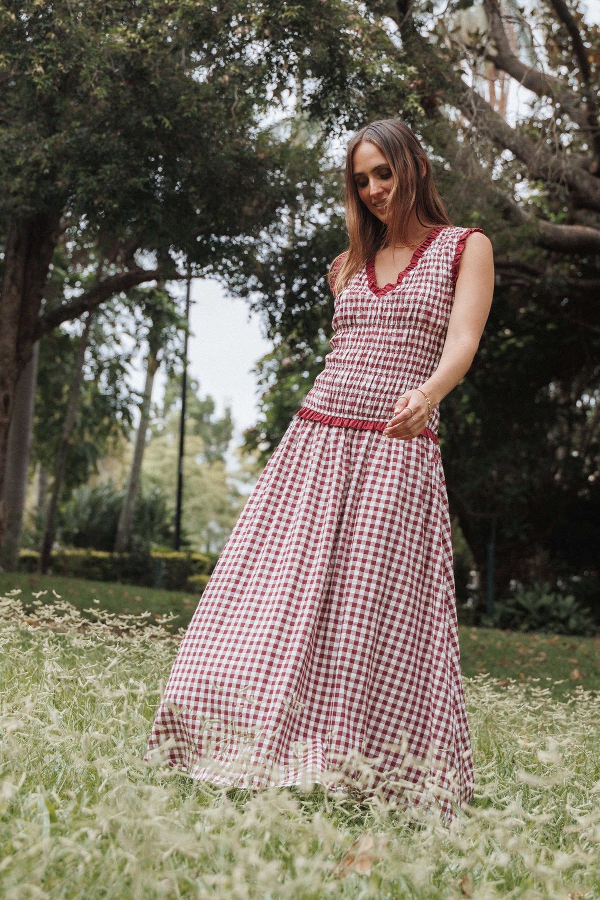 Leabrook Maxi Dress - Burgundy Gingham