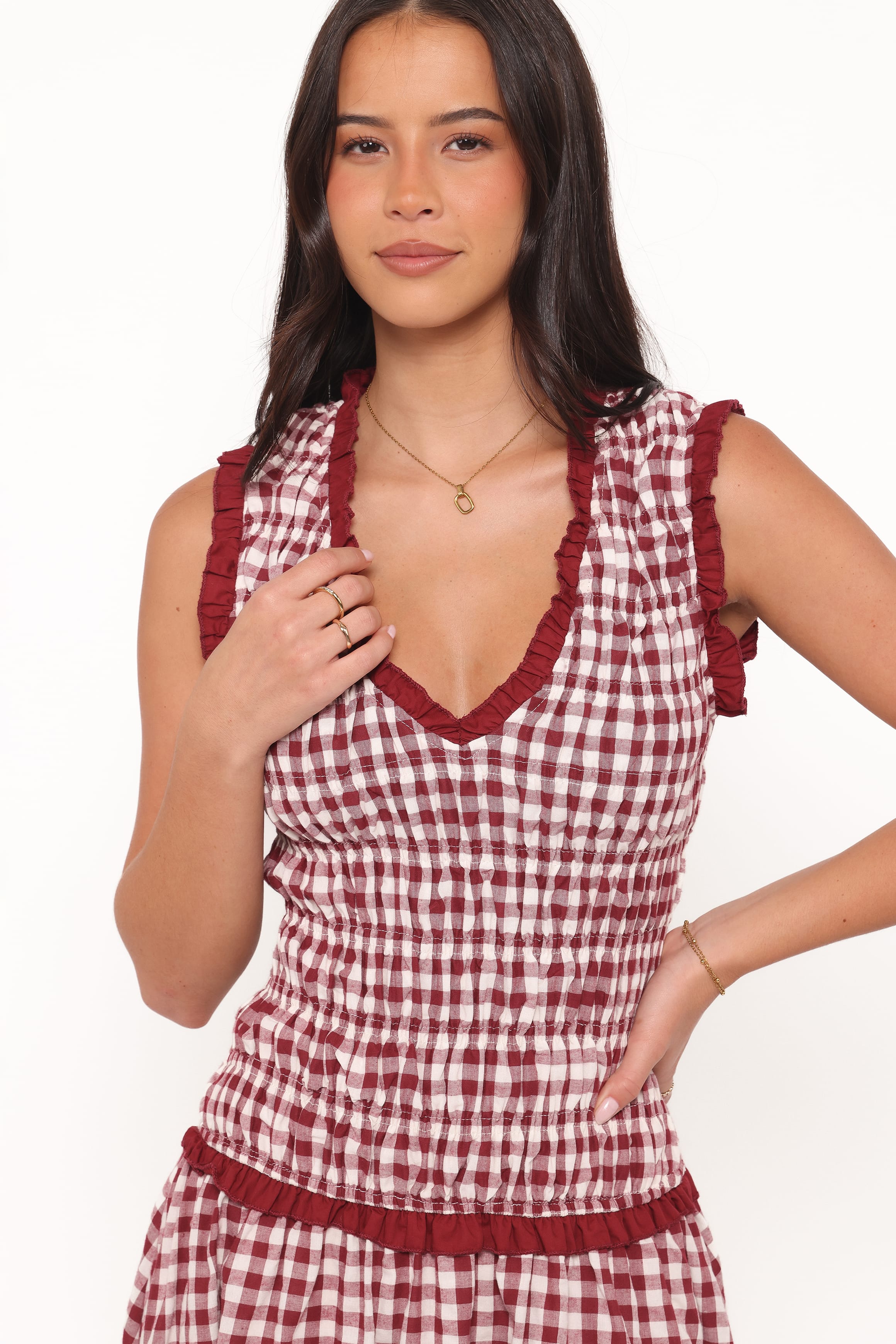 Leabrook Maxi Dress - Burgundy Gingham