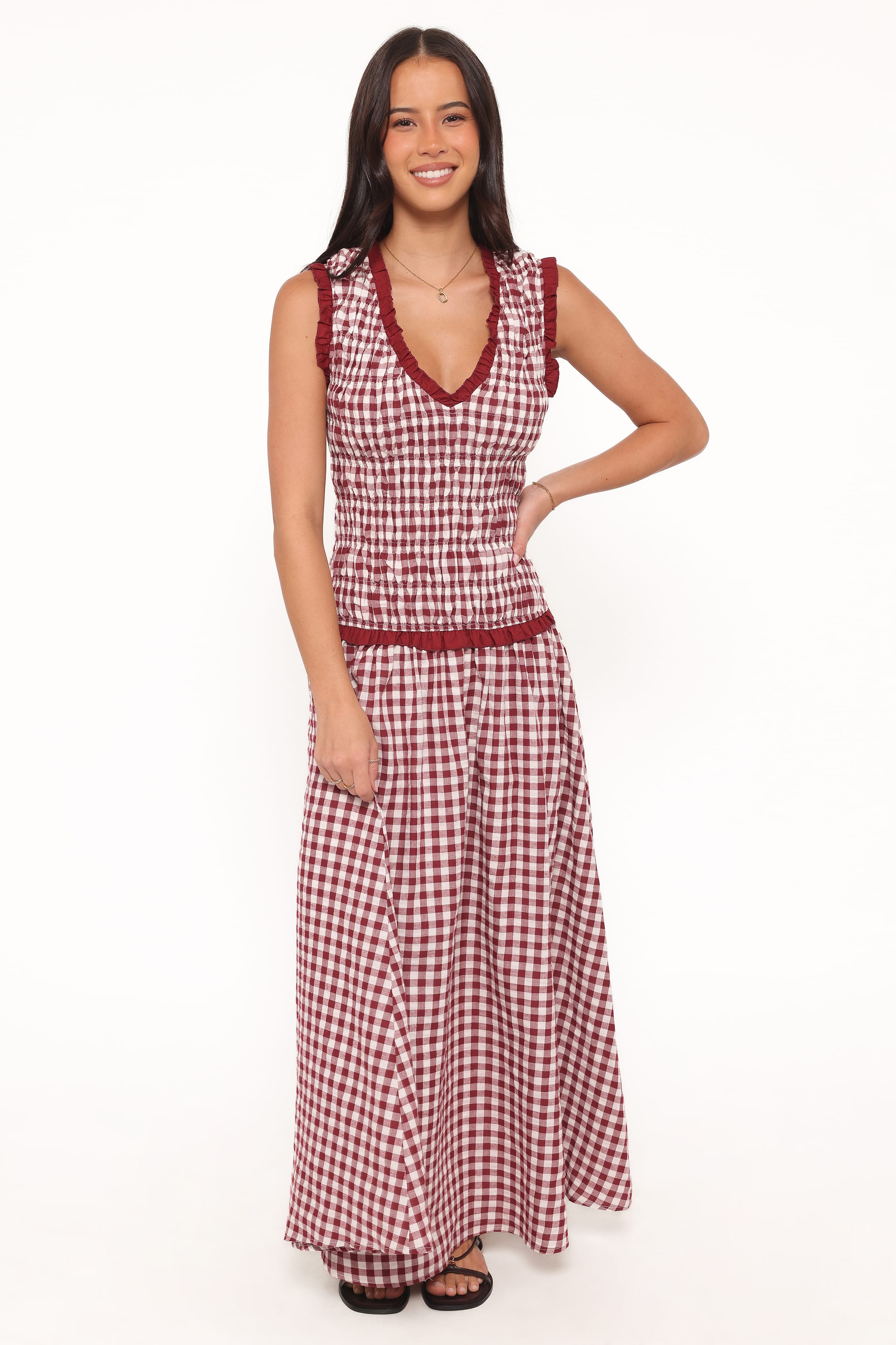 Leabrook Maxi Dress - Burgundy Gingham