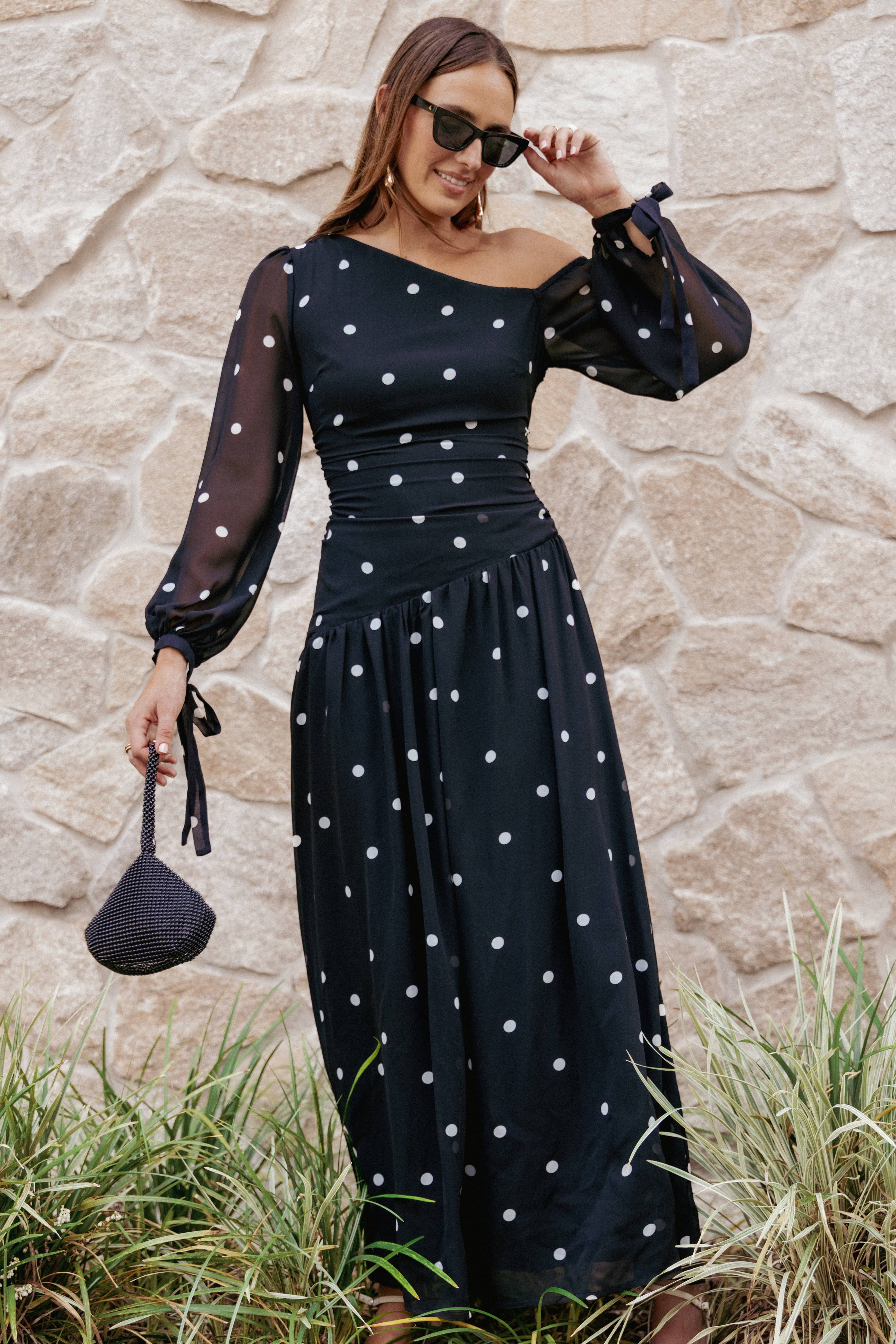 Levine Maxi Dress - Black Polka Dot