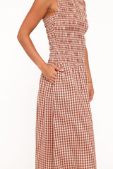 Maleny Maxi Dress - Brown Gingham