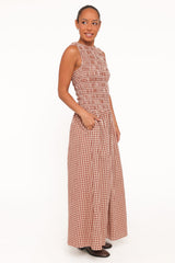 Maleny Maxi Dress - Brown Gingham