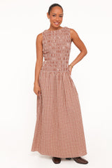 Maleny Maxi Dress - Brown Gingham