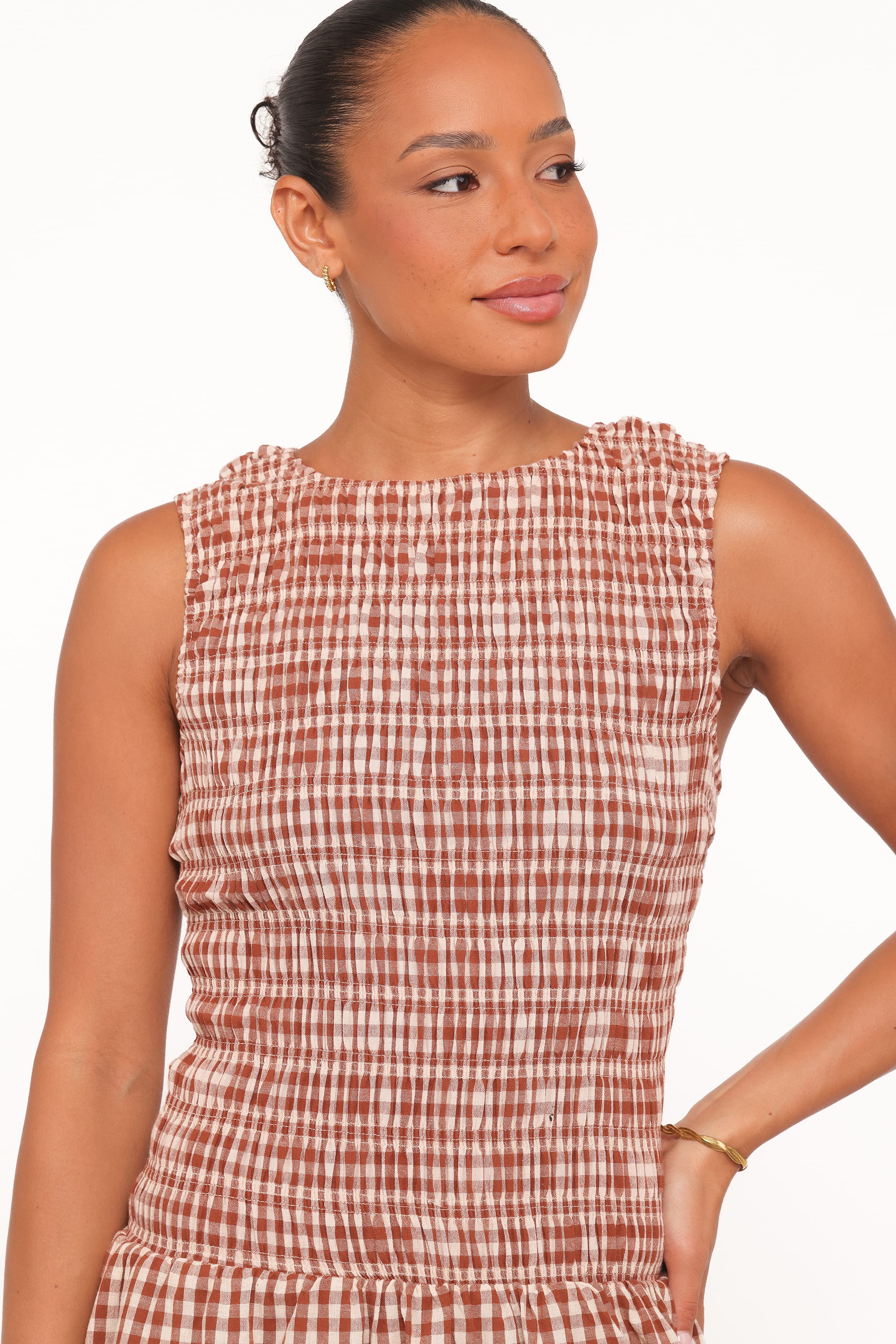 Maleny Maxi Dress - Brown Gingham