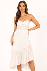 Melanie Strapless Midi Dress - White