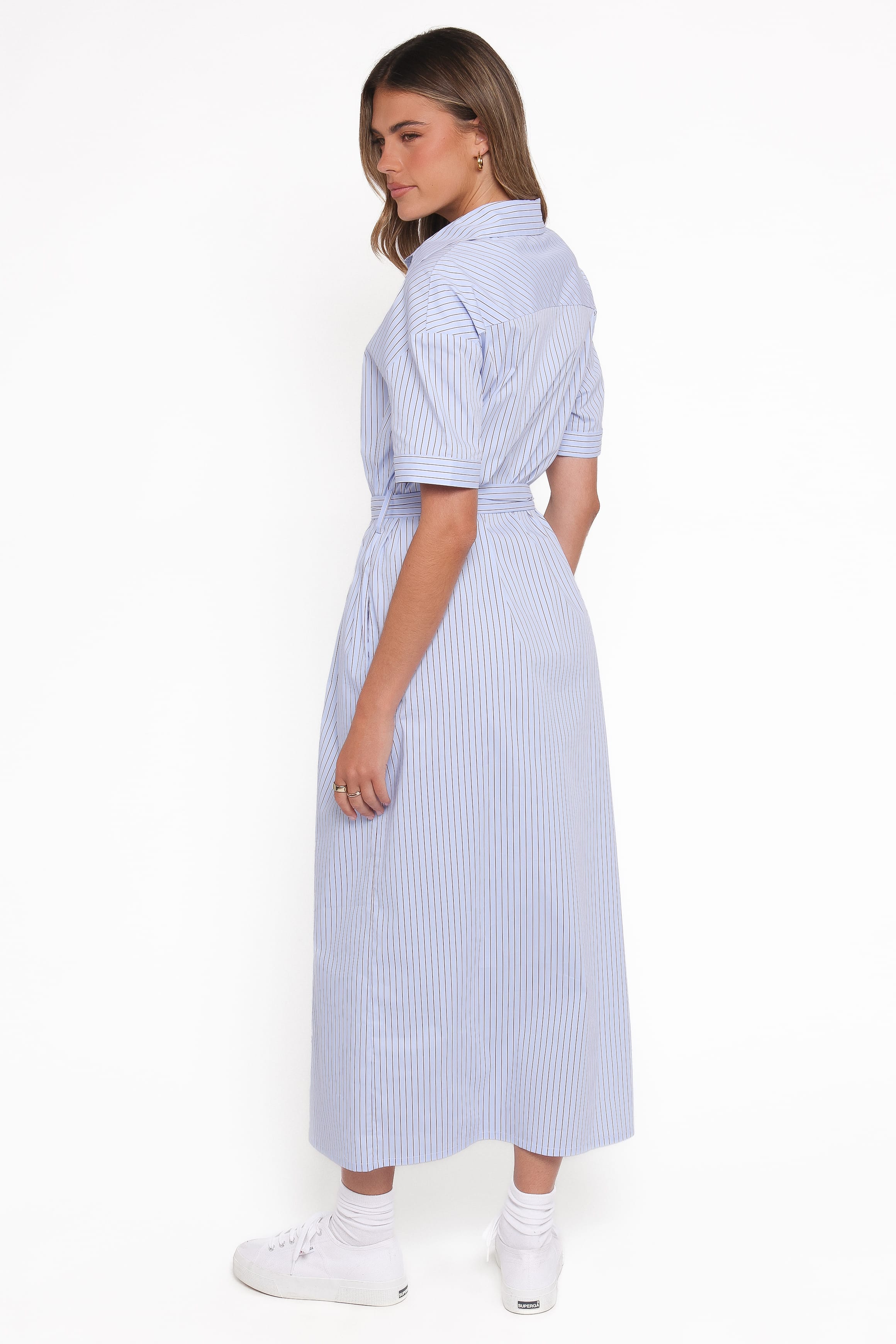 Morrison Short Sleeve Shirt Dress - Blue Brown Stripe