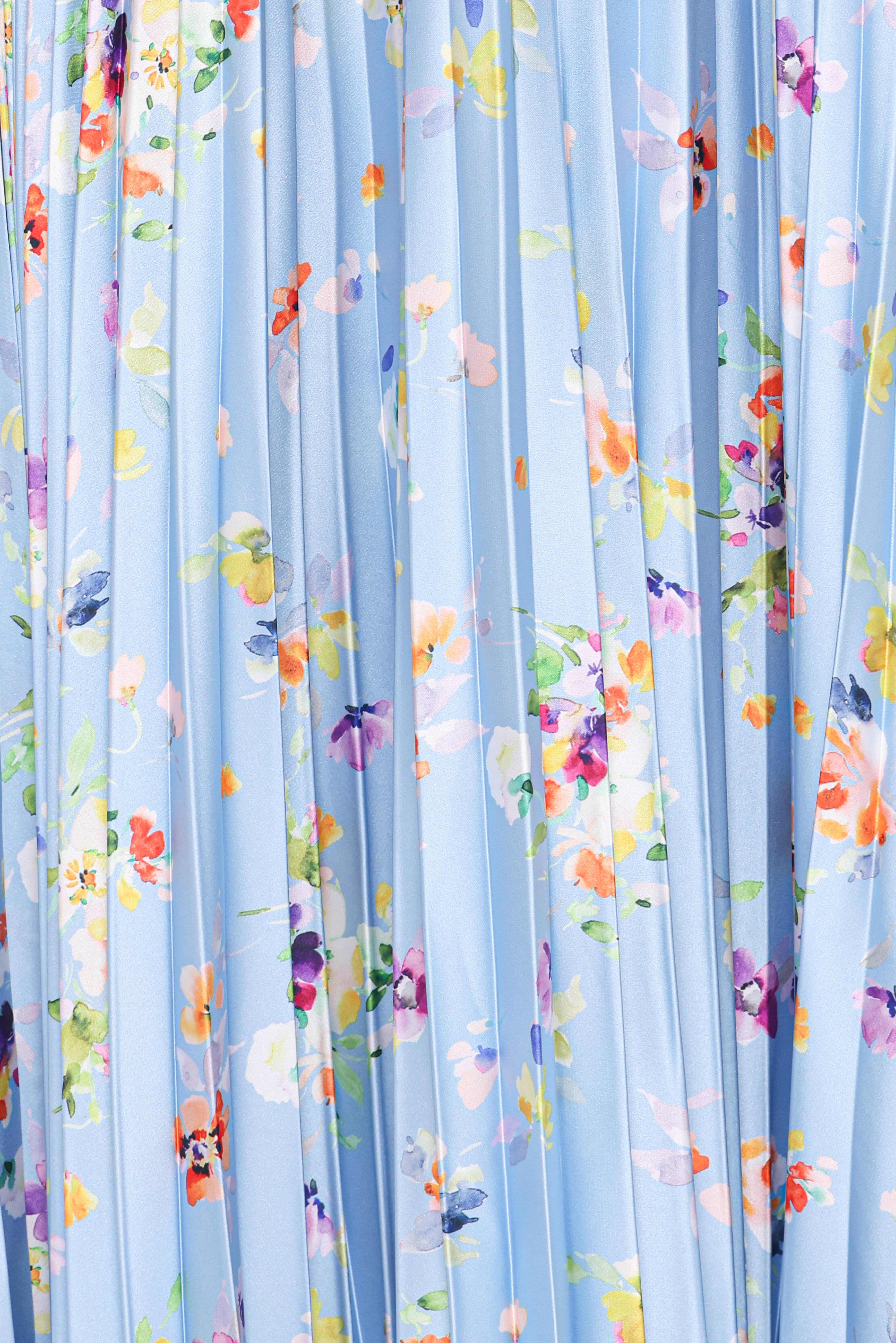 Naira Pleated Maxi Dress - Cornflower Blue Floral