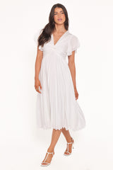 Nova Flutter Sleeve Midi Dress - White