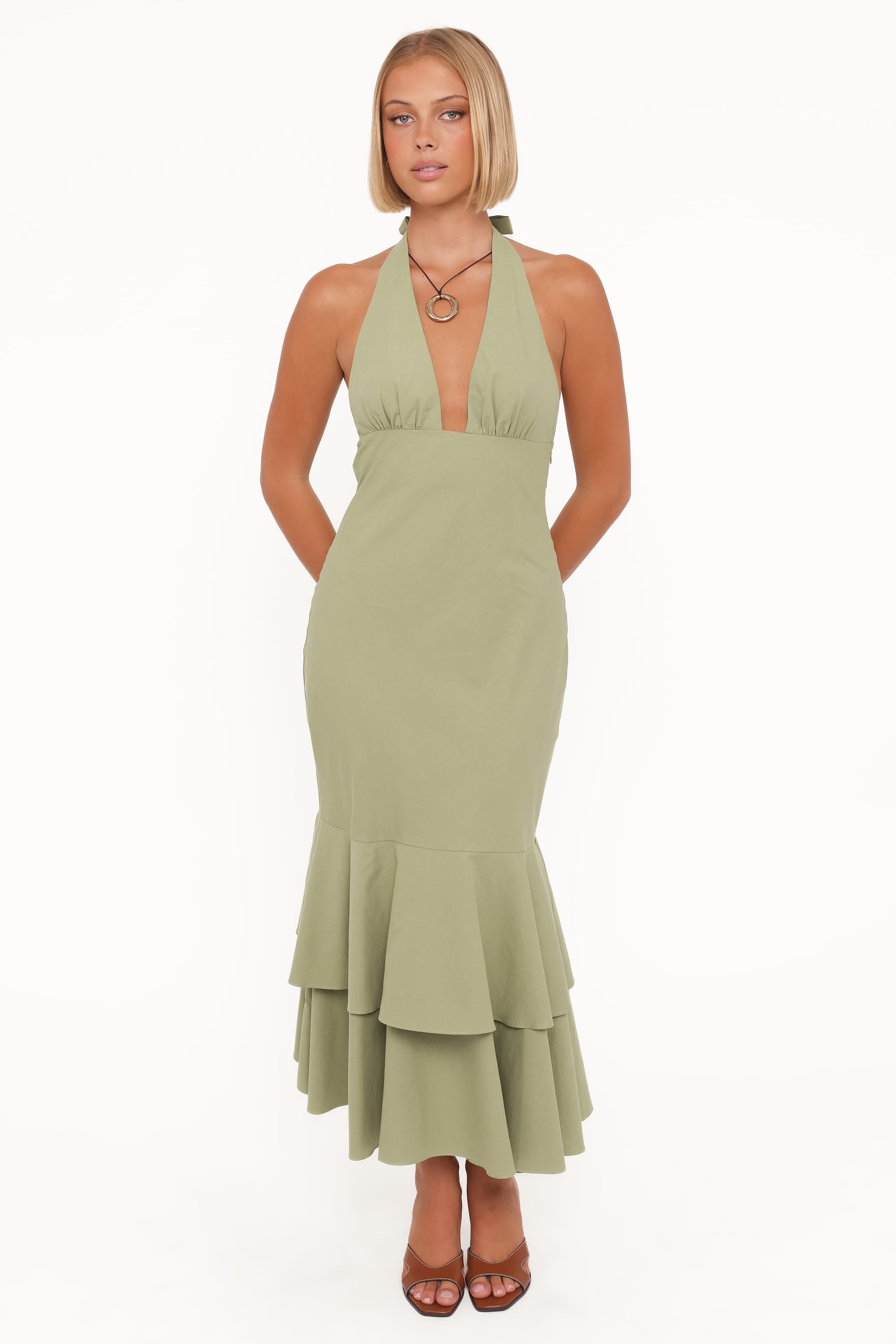 Robyn Halterneck Maxi Dress - Olive Green