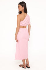 Samira One Shoulder Midi Dress - Pink