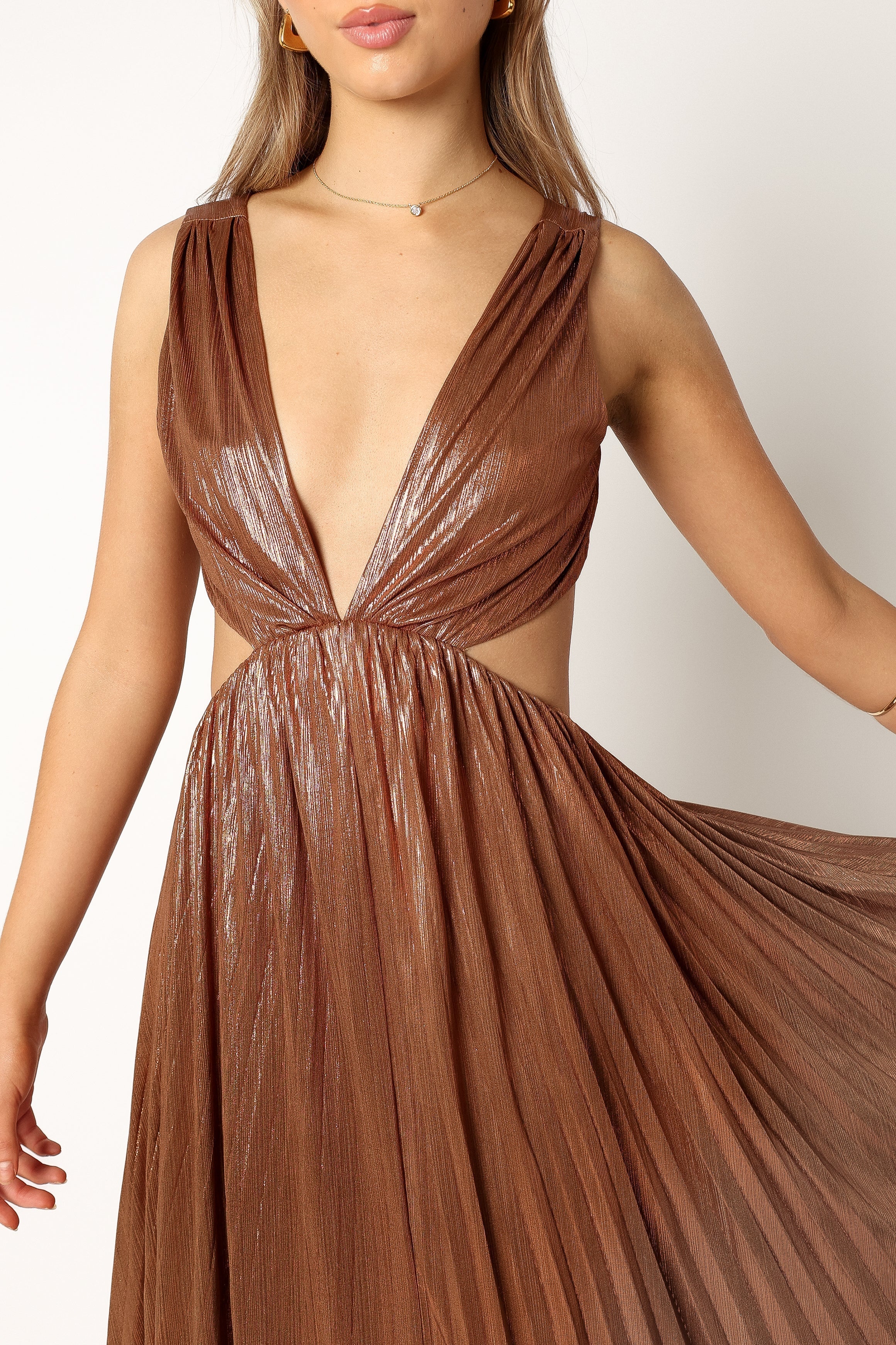 Shania Pleated Maxi Dress - Bronze