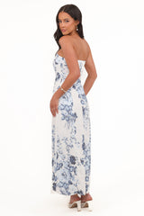 Tamira Strapless Midi Dress - Blue Floral
