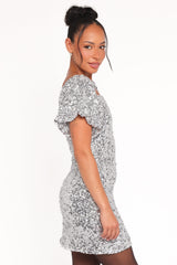 Tory Off Shoulder Sequin Mini Dress - Silver
