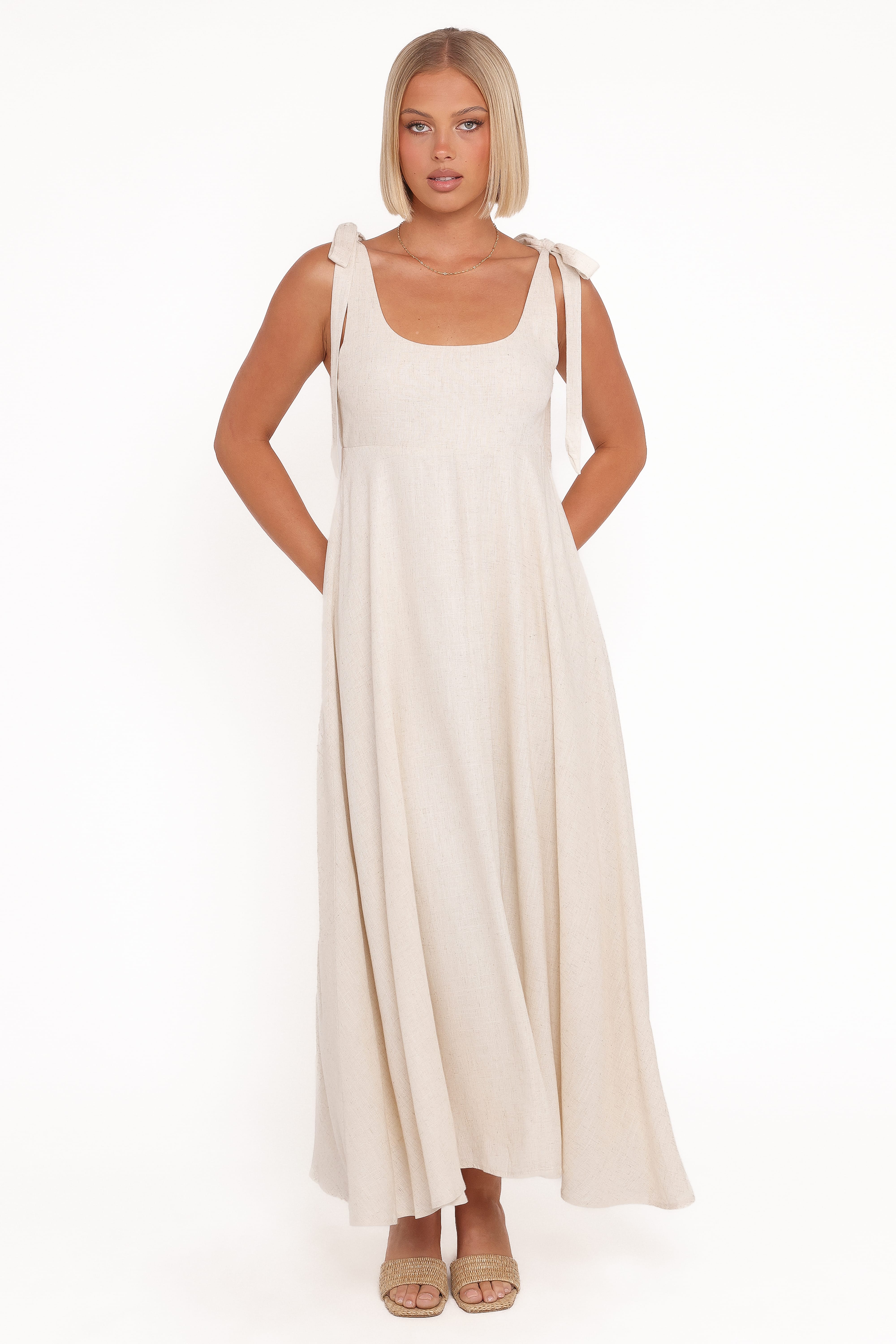 Valara Tie Shoulder Maxi Dress - Oatmeal