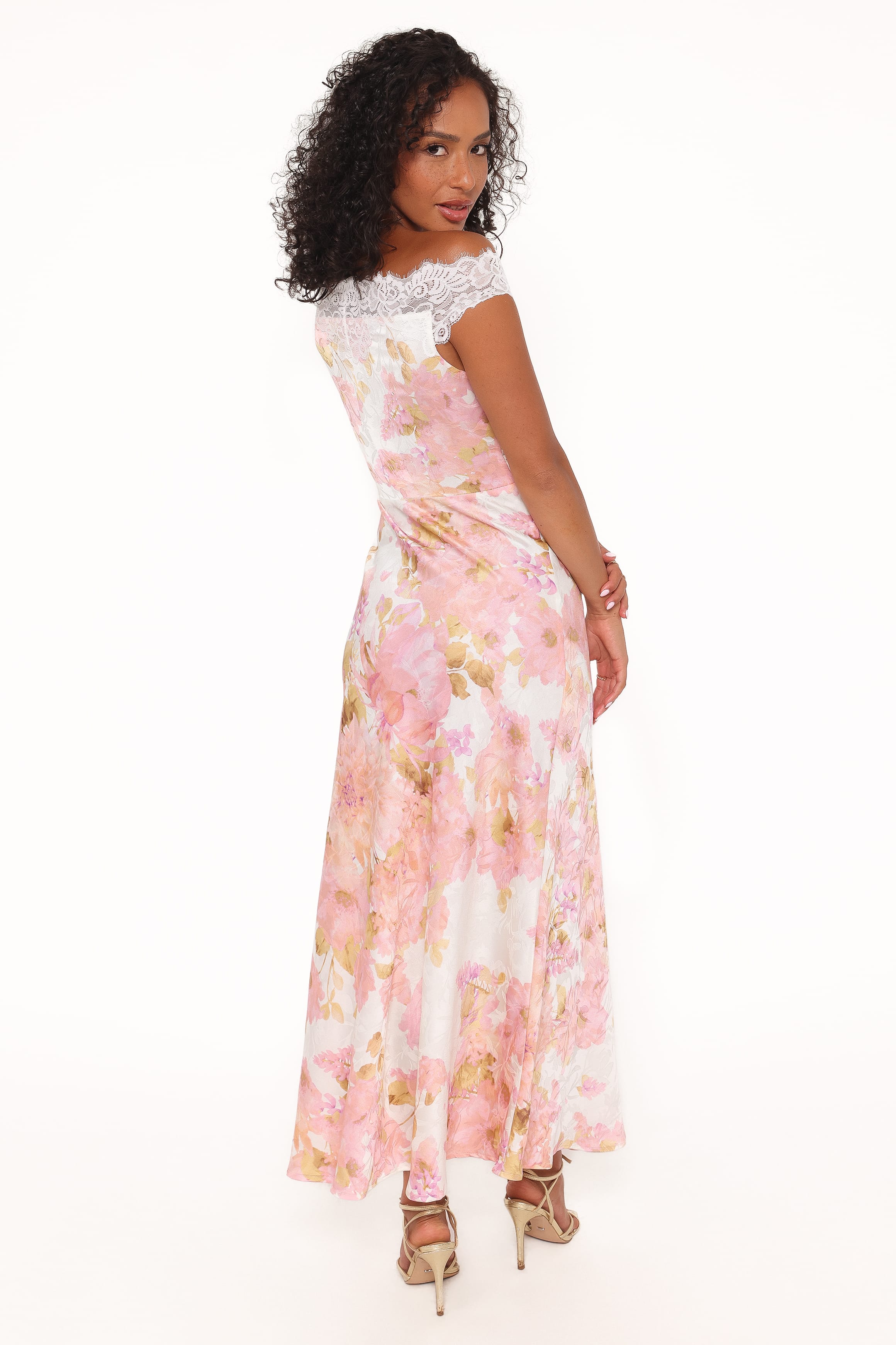 Voss Off Shoulder Lace Maxi Dress - Pink Floral